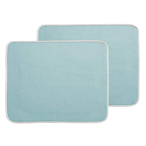 mDesign Ultra Absorbent Reversible Microfiber Dish Drying Mat and Protector for Kitchen Countertops, Sinks: Folds for Compact Storage, Large - 2 Pack - Aqua Blue/Ivory