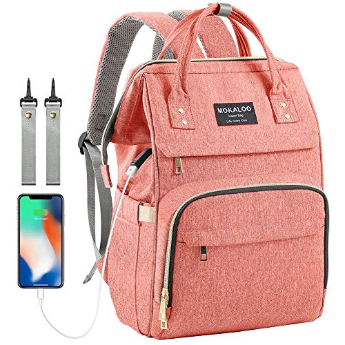 Diaper Bag Backpack, Mokaloo Large Baby Bag, Multi-functional Travel Back Pack, Waterproof Maternity Nappy Bag Changing Bags with Insulated Pockets Stroller Straps and Built-in USB Charging Port, Pink