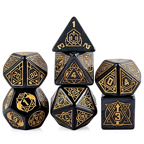 Giant D&D Dice Set, DNDND 25mm Constellation Patterns DND Dice with Metal Tin for Role Playing Game Dungeons and Dragons (Black with Gold Number)