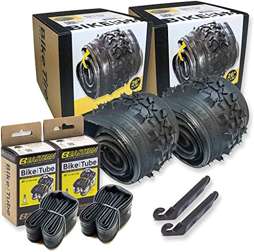 26 Inch Bike Tire Replacement Kit for Mountain Bike Tires 26 X 1.95 Includes Tools. with or Without Tubes Choose 1 or 2 Packs. (2 Tires & 2 Tubes)