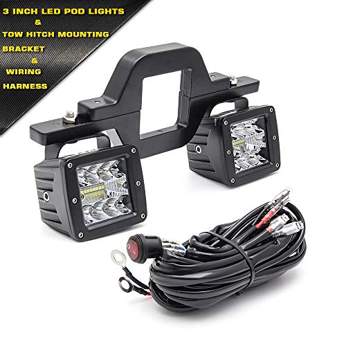 Chelhead Towing Hitch Led Lights Set 3 inch Led Pod Lights with 2.5 inch Towing Hitch Mounting Brackets and 10ft Wiring Harness for Truck Trailer SUV Pickup as Backup Fog Lights Rear Search Lighting
