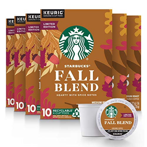Starbucks Medium Roast K-Cup Coffee Pods — Fall Blend for Keurig Brewers — 6 boxes (60 pods total)