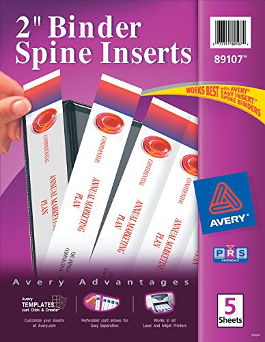 Avery 89107 Binder Spine Inserts, 2' Spine Width, 4 Inserts per Sheet (Pack of 5 Sheets),White