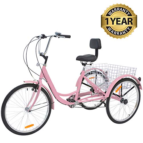 Slsy Adult Tricycles 7 Speed, Adult Trikes 24 inch 3 Wheel Bikes, Three-Wheeled Bicycles Cruise Trike with Shopping Basket for Seniors, Women, Men.