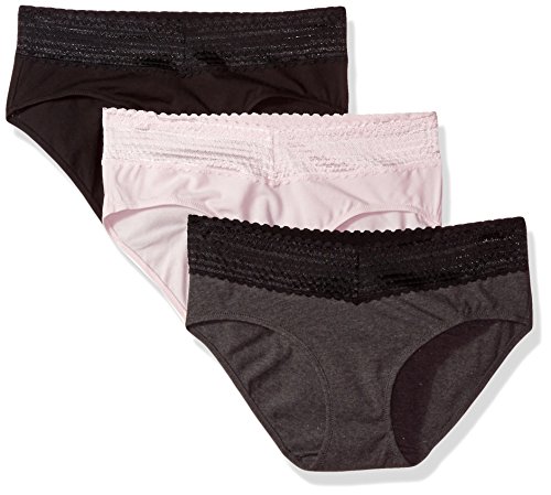 Warner's Women's Blissful Benefits No Muffin Top 3 Pack Hipster Panties, Black/Pale Pink/Dark Gray Heather, XL