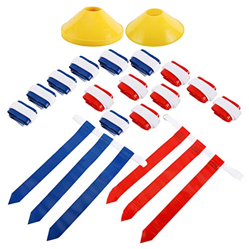 Yaesport Deluxe 14 Player Flag Football Set - Includes 14 Flag Belts, 42 Flags, 12 Cones and Storage Bag for Flag Football