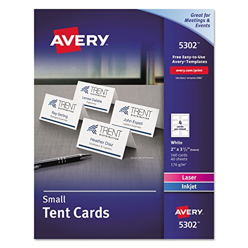 Avery Inkjet/Laser Tent Cards, 2' x 3 1/2', White, Box of 160
