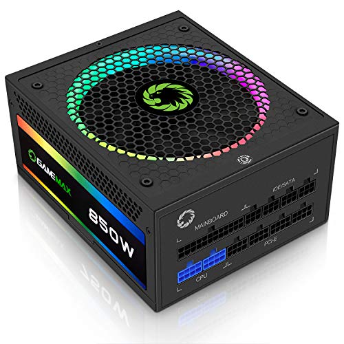 GAMEMAX Power Supply 850W Fully Modular 80+ Gold Certified with Addressable RGB Light - Vairous Color Mode, RGB-850