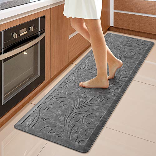 KMAT Kitchen Mat Cushioned Anti-Fatigue Floor Mat Waterproof Non-Slip Standing Mat Ergonomic Comfort Floor Mat Rug for Home,Office,Sink,Laundry,Desk 17.3' (W) x 60'(L), Grey