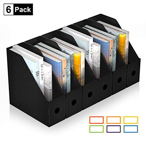 ABClife Plastic Foldable Black Magazine File Holder,6 Pack Desk Organizer with Colored Labels,Heavy-Duty Magazine File Boxes/Magazine Rack,Home Storage & Office Organization for Paperwork, Folders