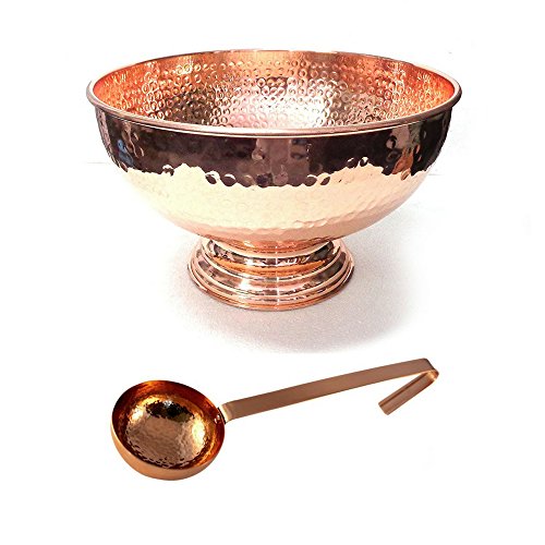 Copper Punch Bowl & Ladle Hammered Set: Perfect For Entertaining| Wedding Housewarming Party Supplies