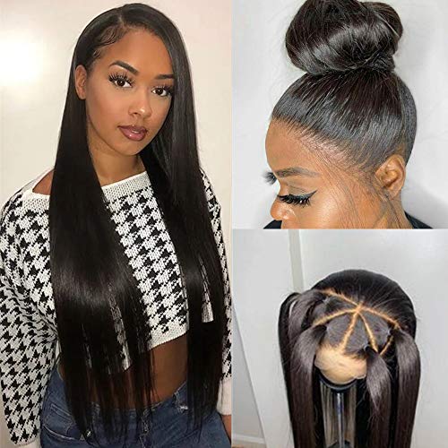 360 Lace Frontal Wig Straight for Black Women Pre Plucked with Baby Hair, Glueless 150% 180% Density 360 Lace Front Wig Brazilian Virgin Human Hair (18', Natural Black-150%)