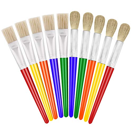 anezus Paint Brushes for Kids, 10 Big Paint Brushes Round and Flat Hog Bristle Paint Brushes for Washable Paint Acrylic Paint