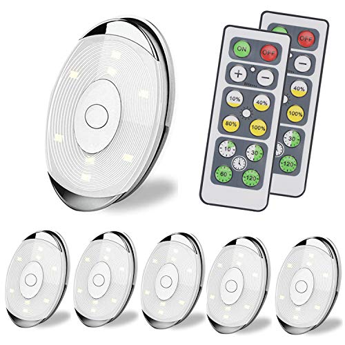 LED Puck Lights,Wireless Under Cabinet Lighting,Battery Powered Lights, Night Lights with Remote Control Dimmer & Timing Function,Closet Lights, 4000K Natural White, 6 Pack