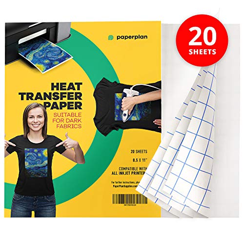 Dark Transfer Paper For T Shirts (20 Sheets) - 8.5 x 11 - Iron On Transfer Paper For Dark Fabric - Heat Transfer Paper For Dark Fabric - Inkjet Printable - Heat Press - Sublimation Paper // Paper Plan