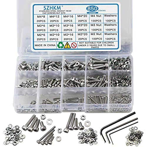 SZHKM 850pcs Stainless Steel Nuts and Bolts Assortment Metric Machine Screws Set M2 M3 M4 Screws Assorted Hex Bolts and Nuts kit for Electronics with Wrench