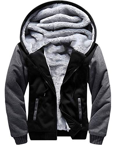 MACHLAB Men's Pullover Winter Workout Fleece Hoodie Jackets Full Zip Wool Warm Thick Coats Black#W02 XL