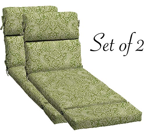 Comfort Classics Inc. Set of 2 Outdoor Green Stencil Damask Standard Patio Chair Cushion for Chaise Lounge 74x22x4.5in. H @ 27 in Spun Polyester.