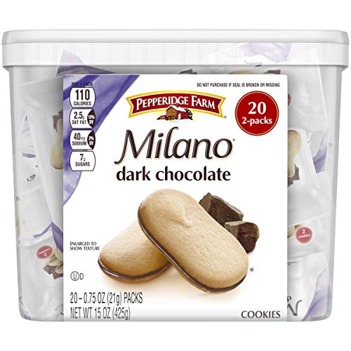 Pepperidge Farm Milano Dark Chocolate Cookies, 15 Ounce Multipack Tub, 20 Count, White