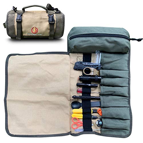 ROARING FIRE Armadillo Mini Water Resistant Tool Roll Organizer, Wrench Organizer & Tool Pouch, Roll Up Tool Bag for Electrician, HVAC, Plumber, Geargeekers, Carpenter or Mechanic (Light FDE)