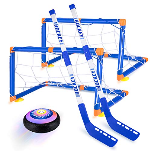 Hover Hockey Set Boys Toys, Hovering Hockey Game with 2 Goals and Led Lights, Indoor Air Soccer Hover Ball Gifts for 3 4 5 6 7 8 9 10 11 12 Year Old Kids