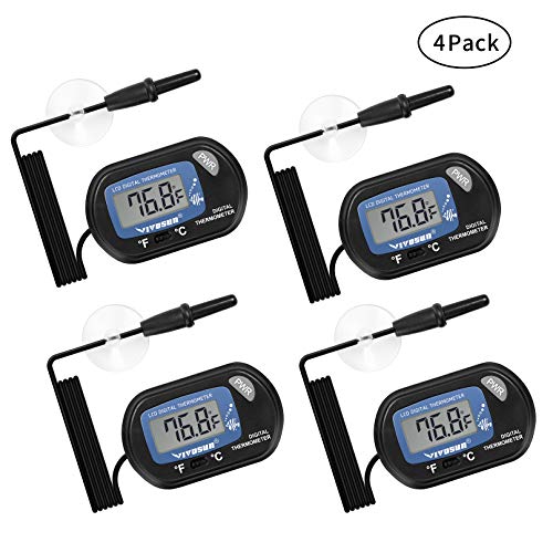 VIVOSUN 4-Pack LCD Digital Aquarium Thermometer Fish Tank Water Terrarium Temperature with Suction Cup for Turtle