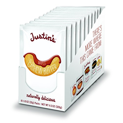 Justin's Maple Cashew Butter Squeeze Packs, Gluten-free, Non-GMO, Responsibly Sourced, Pack of 10 (1.15oz each)