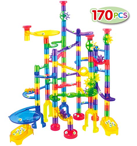 JOYIN Marble Run Premium Toy Set (170 Pcs), Construction Building Blocks Toys, STEM Educational Building Block Toy(120 Plastic Pieces + 50 Glass Marbles)