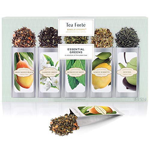Tea Forte Single Steeps Loose Leaf Tea Sampler, Assorted Variety Tea Box, 15 Single Serve Pouches (Green Tea)