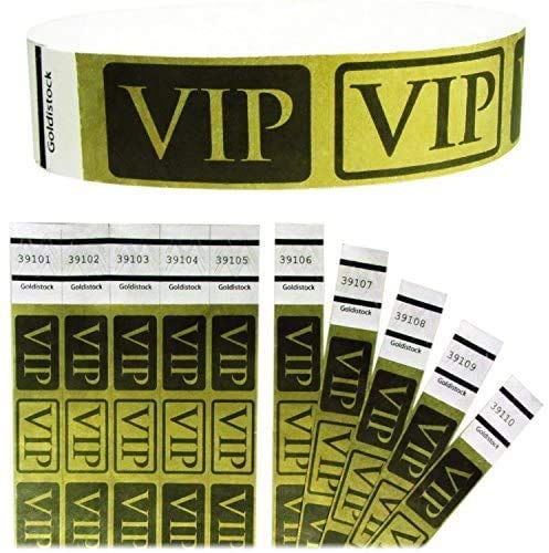 Heavier Tyvek Wristbands 7.5 Mil - Goldistock VIP Deluxe Metallic Gold 200 Count - ¾” Arm Bands - Paper-Like Party Armbands - Heavier Tyvek Wrist Bands = Upgrading Your Event