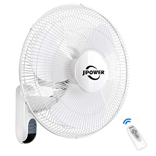JPOWER 16 Inch Wall Mount Fan With Remote,2400CFM Mountable Oscillating Fan With 3 Speed Settings,Adjustable Tilt, Lightning Deal