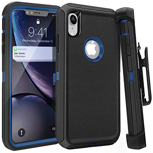iPhone XR Case,FOGEEK Belt Clip Holster Heavy Duty Kickstand Protective Cover [Dust-Proof] [Shockproof] Compatible for Apple iPhone XR [6.1 inch] (Black/Blue)