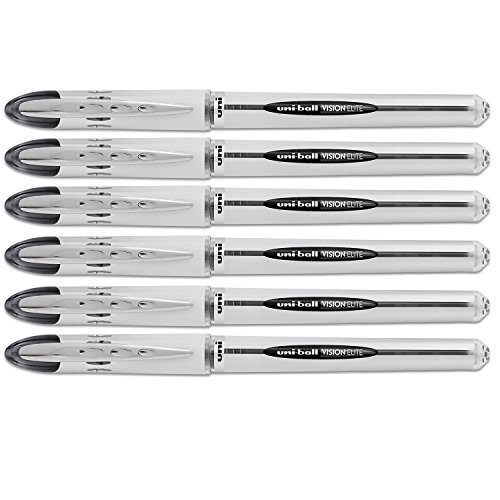 uniball Vision Elite Stick Bold Point Roller Ball, 6 Black Ink Pens (61231) (ne k)