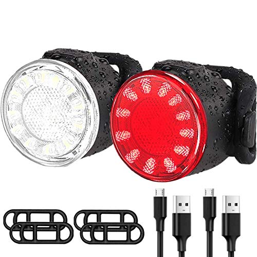 USB Rechargeable LED Bike Lights Set, Ultra Bright Front and Back Rear Bicycle Light Combo, IPX5 Waterproof Mountain Road Helmet Cycle Headlight and Taillight Set for Men Women Kids (6 Modes)