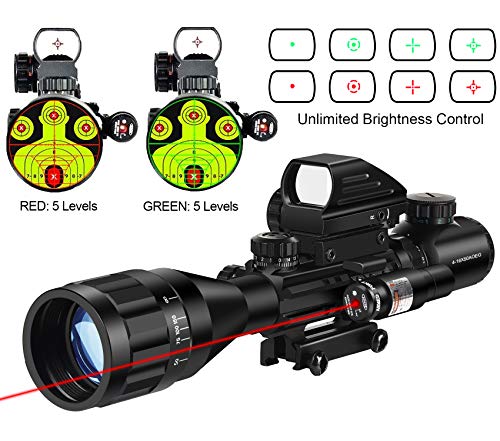 MidTen 4-16x50 Tactical Rifle Scope Dual Illuminated Optics & Rangefinder Illuminated Reflex Sight 4 Holographic Reticle Red/Green Dot Sight & IIIA/2MW Laser Sight(Red)