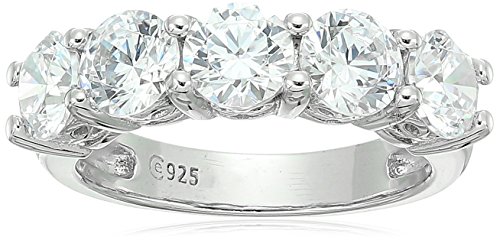 Platinum-Plated Sterling Silver Round-Cut 5-Stone Ring made with Swarovski Zirconia (3 cttw), Size 6