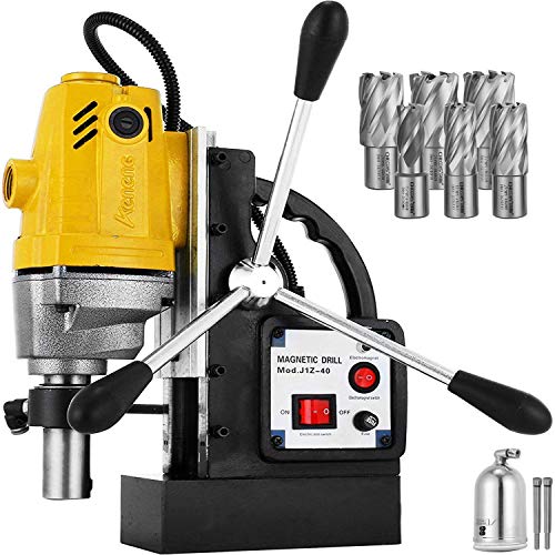Mophorn 1100W Magnetic Drill Press with 1-1/2 Inch (40mm) Boring Diameter MD40 Magnetic Drill Press Machine 2810 LBS Magnetic Force Magnetic Drilling System 670 RPM with 6 Pcs HSS Annular Cutter Kit