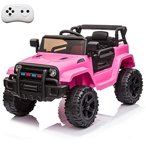 VALUE BOX Kids Ride On Truck 2.4G Remote Control, Kids Electric Ride-on Car 12V Battery Motorized Vehicles Age 3-5 w/ 3 Speeds, Spring Suspension, LED Lights, Horn, Music Player, Seat Belts (Pink)
