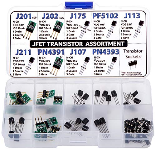 JFET FET Transistor Assortment Kit J201, J202, J175, PF5102, J113, J211, PN4391, J107, PN4393 incl. Sockets