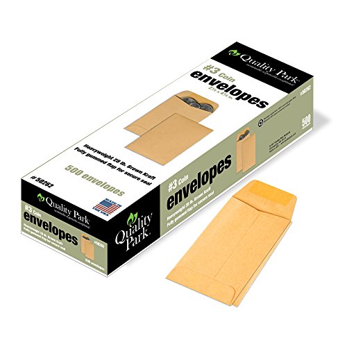 Quality Park #3 Coin and Small Parts Envelopes Gummed, Brown Kraft, 2.5x4.25, 500 per Box (50262)