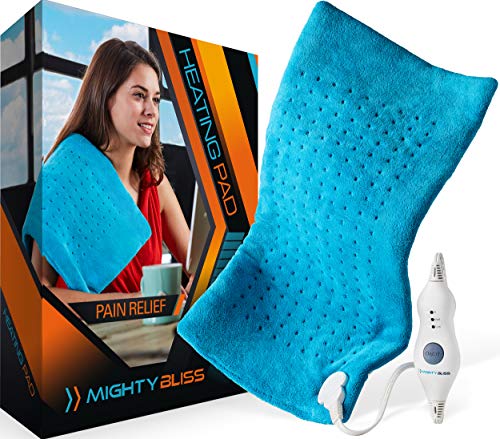 MIGHTY BLISS™ Large Electric Heating Pad for Back Pain and Cramps Relief -Extra Large [12'x24'] - Auto Shut Off - Heat Pad with Moist & Dry Heat Therapy Options - Hot Heated Pad