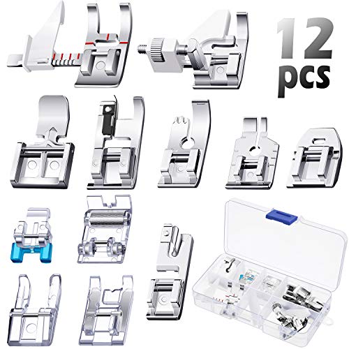 12 Pieces Sewing Machine Presser Foot Set Snap On Sewing Machine Spare Parts Accessories Multifunctional Sewing Foot Presser for Low Shank Sewing Machine, Compatible with Brother Singer Janome Toyota