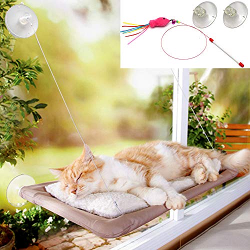 Angela&Alex Cat Window Perch, Cat Beds Hammock with 2 Extra Suction Cups with Cat Toys Pet Resting Seat Safety Space Saving Cat Shelves Providing All-Around 360° Sunbath Hold 30lb-50lb
