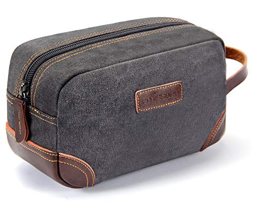 emissary Men's Toiletry Bag Leather and Canvas Travel Toiletry Bag Dopp Kit for Men Shaving Bag for Travel Accessories (Gray)