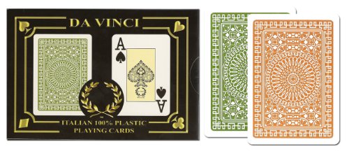 DA VINCI Italian 100% Plastic Playing Cards, 2 Deck Set with Hard Shell Case and 2 Cut Cards (Bridge Size Jumbo Index)