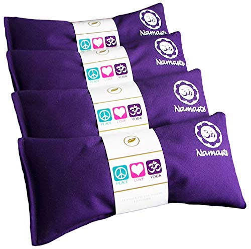 Happy Wraps Namaste Yoga Eye Pillows - Lavender Eye Pillows for Yoga - Hot Cold Aromatherapy Eye Pillow for Yoga and Relaxation Gifts - Set of 4 - Purple Cotton