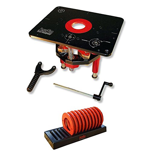 JessEm 02120 Mast-R-Lift II Router Lift + 02030 10-Piece Insert Ring Kit with Caddy Bundle