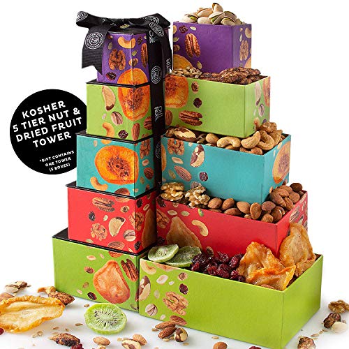 Oh! Nuts Fathers Day Gift Baskets | 5 Tower Nut & Dried Fruit Basket Gourmet Gifts for Dad & Family Healthy Sympathy Snacks | Prime Corporate Delivery Gifting Ideas for Men, Papa, Husband, & Grandpa