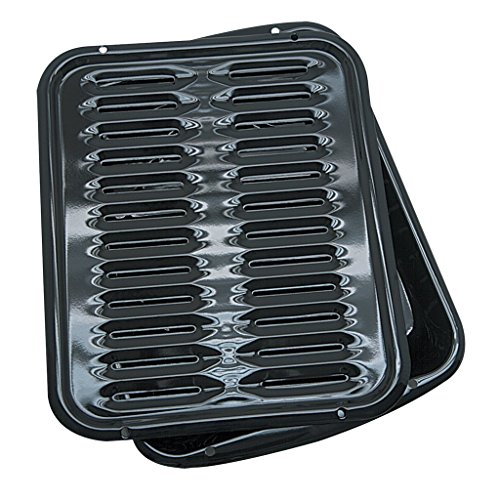 Range Kleen Broiler Pans for Ovens - BP102X 2 Pc Black Porcelain Coated Steel Oven Broiler Pan with Rack 16 x 12.5 x 1.6 Inches (Black)