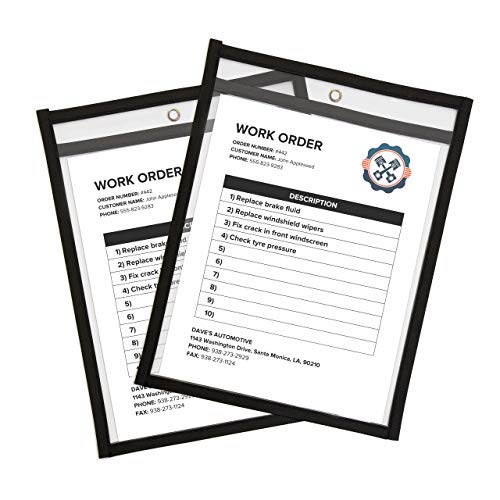 Job Ticket Holders 9 x 12 Clear (30 Pack) - Dry Erase Pockets Black - Reusable Sleeves - Dry Erase Sheets - Write and Wipe Pockets // Bluestone Brands //